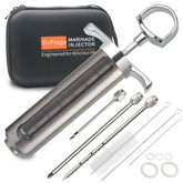 Depango meat injector with 2oz window for precise marinade dosing.