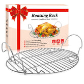 DePango oval roasting rack in stainless steel offers sturdy support for roasting.