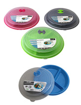 Dependable Essentials 4-pack divided plates with vented lids for easy reheating and meal prep.