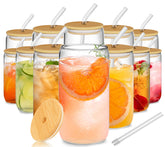Deriibrico 12Pcs glass cups with lids for cold beverages.