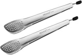 Devico kitchen tongs locking mechanism for easy storage and one-handed use.