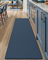 DEXI kitchen floor mat navy full view showing cushioned anti-fatigue surface.