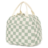 Dezcrab corduroy lunch bag in checkered green, ideal for school meals and daily use.