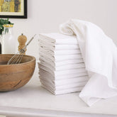DG Collections flour sack towel with lint-free surface for streak-free glass drying