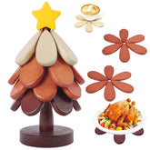 DHXGON walnut Christmas tree trivet set protects countertops from hot dishes