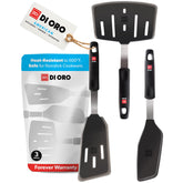 Di Oro Living spatulas flipping pancakes in a hot pan, ideal for nonstick cookware