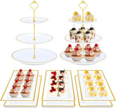 DI QIU REN 8pcs cake stand set with gold rim displaying cupcakes neatly for elegant events