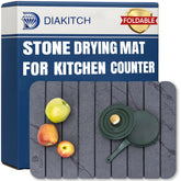 DIAKITCH stone drying mat on a marble surface speeds up dish drying.