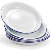 Dicunoy enamel plates with blue rim for pasta and salads, durable and lightweight.