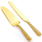 Dicunoy gold cake knife with engraved handle for elegant cake cutting.