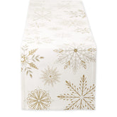 DII holiday table runner with snowflake sparkle enhances festive dining ambiance.
