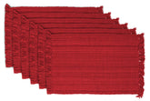 DII variegated placemats tango red fringe close up for textured dining ambiance