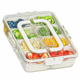Dimber Snackle Box container with lid and handle for easy transport at events.