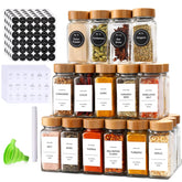 DIMBRAH spice jars with bamboo lids provide a clear view of spices.