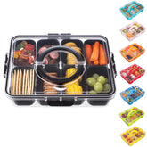 Dingerjar divided serving tray with lid and handle for organized party snacks