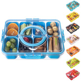 Dingerjar divided tray with lid and handle offers portable organization for snacks at gatherings.