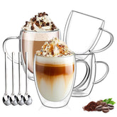 DINGPAI double-wall glass mug 12 oz keeps beverages hot or cold while remaining cool to touch.