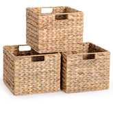 DINGTAI water hyacinth folding cube basket on shelf for tidy pantry storage
