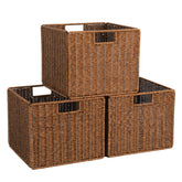 DINGTAI large cube wicker basket, front view on shelf, for tidy storage.