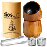 Diosdio charred wooden bourbon glass highlighting smoky notes for a richer sip.