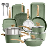 DishDelight 17-piece nonstick set, top view, easy release for everyday cooking