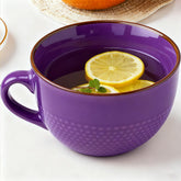 Disoza Violet large coffee cup side view, durable porcelain for hot beverages