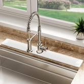 DK177 Stone Faucet Mat for kitchen sink with white finish keeps counters dry.