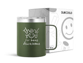 DLOCCOLD Thank You Mug front view in olive, perfect for desk gifting.