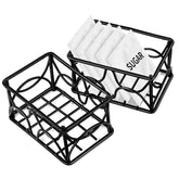 DLUGOPIS sugar packet holder in black metal, compact organizer for coffee and tea stations.