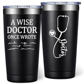 DOEARTE 20oz tumbler closeup with handwritten design for daily doctor gifts.