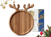 Dofira acacia wood Christmas platter with antler handle for festive cheese displays