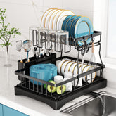 Doitsf 2-tier dish drying rack on counter saves space while drying plates.