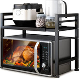 DOLALIKE expandable microwave stand showing adjustable length for flexible counter space