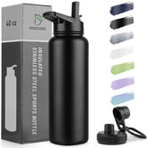 DOMICARE 40 oz insulated bottle with straw lid for on-the-go hydration.