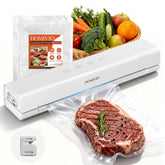 DOMIVIO vacuum sealer compact design shown on kitchen counter for easy storage and quick sealing.