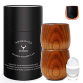 DONJOP charred wooden bourbon glass closeup highlights grain and craftsmanship.