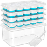 DOQAUS ice tray with lid stacked neatly for efficient freezer organization.