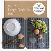 Dorai Home Dish Pad stone base on counter dries dishes quickly for a neat kitchen.