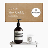 Dorai Home Sink Caddy stone tray showcases quick-dry performance on the sink.
