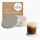 Dorai stone coaster set in sandstone protects surfaces and absorbs moisture.