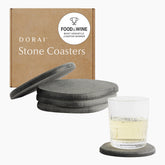 Dorai stone coaster set in slate display protects surfaces with fast drying.