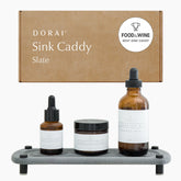 Dorai stone sink caddy with dry base keeps countertops dry.
