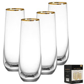DORELINA stemless champagne flute with gold rim for elegant toasts.