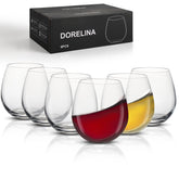 DORELINA stemless wine glass rim close-up showing clarity for red or white wine