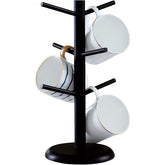 Dorhors mug tree with six hooks keeps mugs organized on the counter.