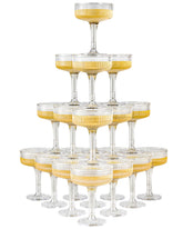 DORONAN 20-pack plastic champagne tower cups for dramatic wedding displays.