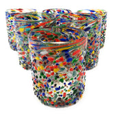 Dos Sueños hand-blown glass with confetti rock pattern, ideal for stylish entertaining.