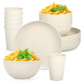 Dotpilgo wheat straw plates for six, sturdy and light for everyday meals.