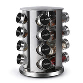 DOUBLE 2 C revolving spice rack on counter showing organized glass jars
