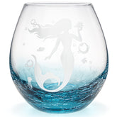 DOUDIZHU mermaid stemless wine glass in teal crackle, ideal for beach parties.